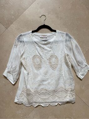 Embroidered Lace Detail White Blouse with Crochet Trim from Rome